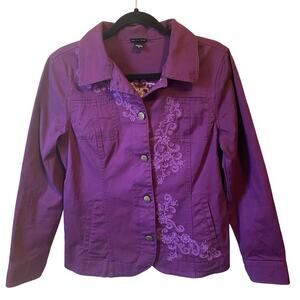 Trilllogy Morning Sun Embroidery Jacket Women S Purple Button Festival Outdoors